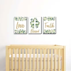 Big Dot Of Happiness Elegant Cross - Nursery Wall Art, Kids Room Decor And Home Decorations - Gift Ideas - 7.5 X 10 Inches - Set Of 3 Prints