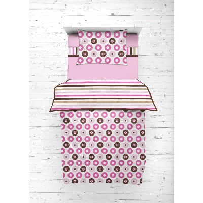 Bacati - Mod Dots Stripes Pink Fuschia Beige Chocolate 4 Pc Toddler Bedding Set 2 Bacati - Mod Dots Stripes Pink Fuschia Beige Chocolate 4 Pc Toddler Bedding Set - Image 2