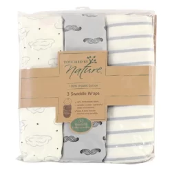 Touched By Nature Baby Boy Organic Cotton Swaddle Wraps, Mr. Moon, 0-3 Months