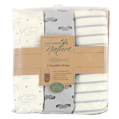 Touched By Nature Baby Boy Organic Cotton Swaddle Wraps, Mr. Moon, 0-3 Months 1 Touched By Nature Baby Boy Organic Cotton Swaddle Wraps, Mr. Moon, 0-3 Months