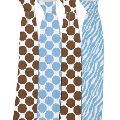 Bacati - Ikat Blue/Chocolate Swaddling Muslin Blankets Set Of 4 2 Bacati - Ikat Blue/Chocolate Swaddling Muslin Blankets Set Of 4 - Image 2