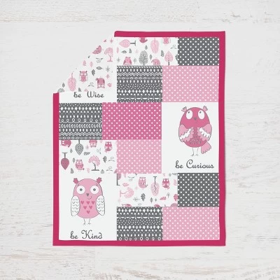 Bacati - Owls In The Woods Pink Fuschia Gray 10 Pc Crib Bedding Set With 2 Crib Fitted Sheets 4 Bacati - Owls In The Woods Pink Fuschia Gray 10 Pc Crib Bedding Set With 2 Crib Fitted Sheets - Image 4