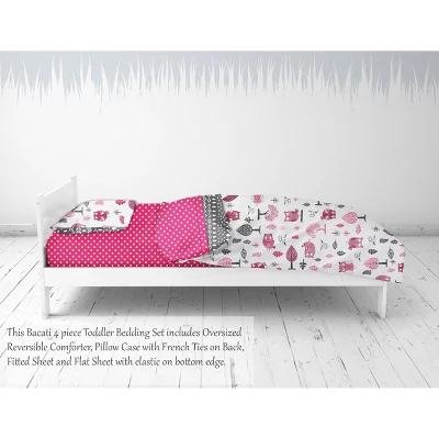 Bacati - Owls In The Woods Pink Fuschia Gray 4 Pc Toddler Bedding Set 3 Bacati - Owls In The Woods Pink Fuschia Gray 4 Pc Toddler Bedding Set - Image 3