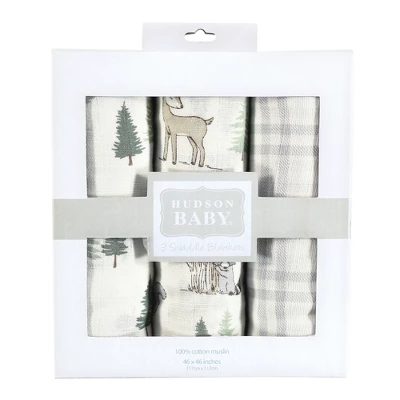 Hudson Baby Infant Boy Cotton Muslin Swaddle Blankets, Forest Animals, One Size 1 Hudson Baby Infant Boy Cotton Muslin Swaddle Blankets, Forest Animals, One Size