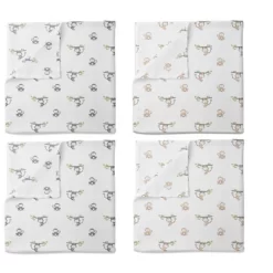 Bacati - Happy Monkeys Green/Gray/Beige Unisex Muslin Swaddling Blankets Set Of 4