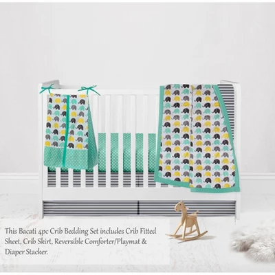Bacati - Elephants Mint/Yellow/Gray 4 Pc Crib Bedding Set With Diaper Caddy 2 Bacati - Elephants Mint/Yellow/Gray 4 Pc Crib Bedding Set With Diaper Caddy - Image 2