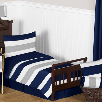 Navy & Gray Stripe Bedding Set (Toddler) - Sweet Jojo Designs 3 Navy & Gray Stripe Bedding Set (Toddler) - Sweet Jojo Designs - Image 3