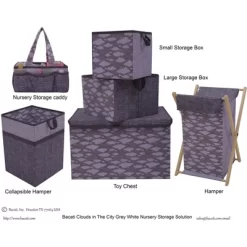 Bacati - Clouds In The City White/Gray Laundry Hamper With Wooden Frame -Nursery Nest Deals Store GUEST 970ebb26 9f3f 4c82 a744 15d6539adc0f