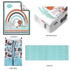 Bacati - Jungle Safari Aqua Orange Gray 4 Pc Cotton Crib Bedding Set With Diaper Caddy -Nursery Nest Deals Store GUEST 97cb1c0e 3c17 4a48 82a1 43cb12b88620