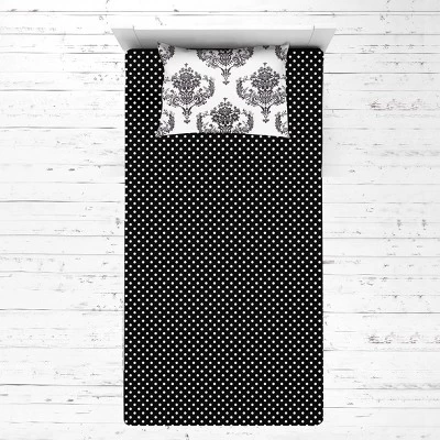 Bacati - Classic Damask Black Gray White 3 Pc Toddler Bed Sheet Set 2 Bacati - Classic Damask Black Gray White 3 Pc Toddler Bed Sheet Set - Image 2