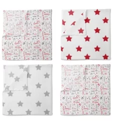 Bacati - Baseball Red/Gray Muslin Swaddling Blankets Set Of 4