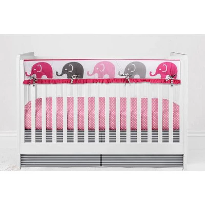 Bacati - Elephants Pink/Fuschia/Gray 10 Pc Crib Bedding Set With Long Rail Guard Cover 8 Bacati - Elephants Pink/Fuschia/Gray 10 Pc Crib Bedding Set With Long Rail Guard Cover - Image 8