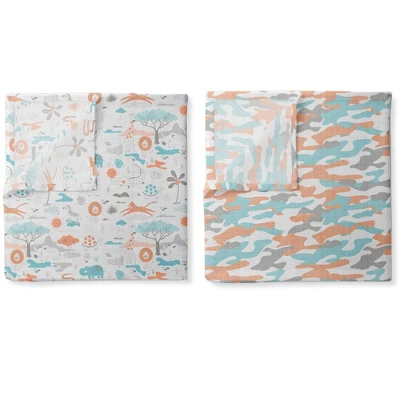 Jungle Safari Boys Aqua/Orange 2 Pack Muslin Swaddling Blanket 1 Jungle Safari Boys Aqua/Orange 2 Pack Muslin Swaddling Blanket