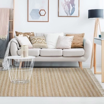 Handwoven Eco-Friendly Jute And Cotton Chevron Tassel Indoor Area Rug Or Runner By Blue Nile Mills 6 Handwoven Eco-Friendly Jute And Cotton Chevron Tassel Indoor Area Rug Or Runner By Blue Nile Mills - Image 6