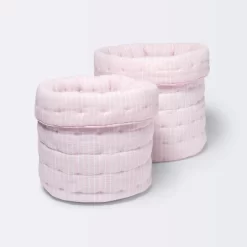 Quilted Gauze Medium Round Storage Bin - Cloud Island™ Pink Stripe -Nursery Nest Deals Store GUEST ac06777e 2a05 4350 b393 154caf98aaa3