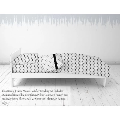Bacati - Mustache/Plus Muslin 4 Pc Toddler Bedding Set, Black 5 Bacati - Mustache/Plus Muslin 4 Pc Toddler Bedding Set, Black - Image 5