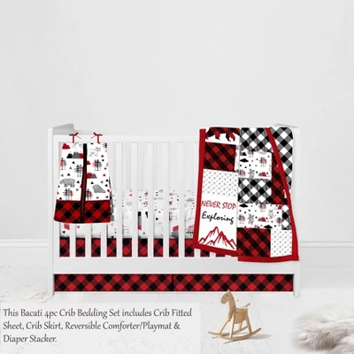 Bacati - Lumberjack Red Black Gray 4 Pc Crib Bedding Set With Diaper Caddy 2 Bacati - Lumberjack Red Black Gray 4 Pc Crib Bedding Set With Diaper Caddy - Image 2