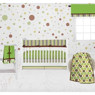 Bacati - Mod Dots Stripes Green Yellow Beige Brown 6 Pc Crib Bedding Set With Long Rail Guard Cover 1 Bacati - Mod Dots Stripes Green Yellow Beige Brown 6 Pc Crib Bedding Set With Long Rail Guard Cover