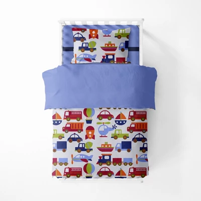 Bacati - Transportation Blue Navy Green Red Orange 4 Pc Toddler Bedding Set 3 Bacati - Transportation Blue Navy Green Red Orange 4 Pc Toddler Bedding Set - Image 3