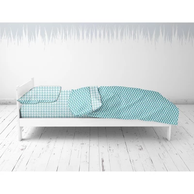 Bacati - Houndstooth/Herringbone Aqua Unisex Muslin 4 Pc Toddler Bedding Set 4 Bacati - Houndstooth/Herringbone Aqua Unisex Muslin 4 Pc Toddler Bedding Set - Image 4