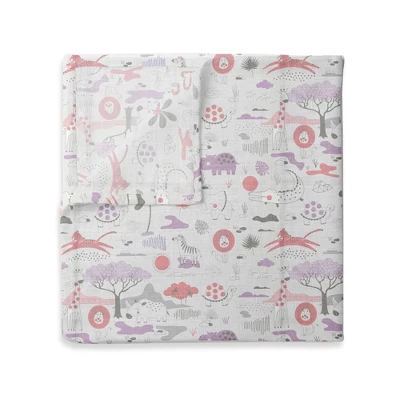 Jungle Safari Girls Lilac/Coral 2 Pack Muslin Swaddling Blanket 4 Jungle Safari Girls Lilac/Coral 2 Pack Muslin Swaddling Blanket - Image 4