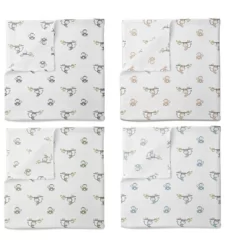 Bacati - Happy Monkeys Blue/Green/Gray Boys Muslin Swaddling Blankets Set Of 4