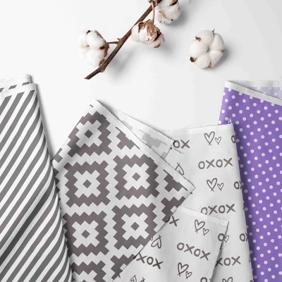 Bacati - Love Gray Lilac 4 Pc Crib Bedding Set With Diaper Caddy 1 Bacati - Love Gray Lilac 4 Pc Crib Bedding Set With Diaper Caddy