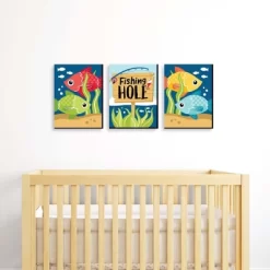 Big Dot Of Happiness Let's Go Fishing - Fish Themed Nursery Wall Art And Kids Room Decor - 7.5 X 10 Inches - Set Of 3 Prints