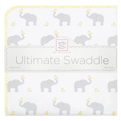 SwaddleDesigns Ultimate Swaddle Blanket - Elephant Pastel Yellow 1 SwaddleDesigns Ultimate Swaddle Blanket - Elephant Pastel Yellow