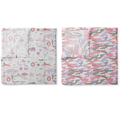 Jungle Safari Girls Lilac/Coral 2 Pack Muslin Swaddling Blanket 1 Jungle Safari Girls Lilac/Coral 2 Pack Muslin Swaddling Blanket