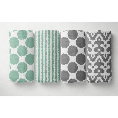 Bacati - Ikat Dots Stripes Mint Grey Muslin Neutral 10 Pc Crib Set With Wall Hangings & Mobile 4 Bacati - Ikat Dots Stripes Mint Grey Muslin Neutral 10 Pc Crib Set With Wall Hangings & Mobile - Image 4