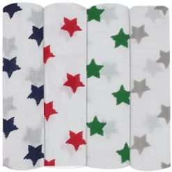 Bacati - Stars Boys Swaddling Muslin Blankets Of 4 (Navy,Green, Red,Gray) -Nursery Nest Deals Store GUEST d944c2e4 32f7 45bc 8c9b 4d902d1ce2aa