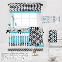 Bacati - Love Aztec Print Black Turquoise 10 Pc Crib Bedding Set With Long Rail Guard Cover -Nursery Nest Deals Store GUEST db764ad8 c17e 4476 849b ceafdb293729