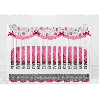 Bacati - Owls In The Woods Pink Fuschia Gray 10 Pc Crib Bedding Set With Long Rail Guard Cover 9 Bacati - Owls In The Woods Pink Fuschia Gray 10 Pc Crib Bedding Set With Long Rail Guard Cover - Image 9