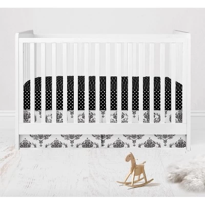 Bacati - Classic Damask Black/Grey/White 4 Pc Crib Bedding Set With Diaper Caddy 5 Bacati - Classic Damask Black/Grey/White 4 Pc Crib Bedding Set With Diaper Caddy - Image 5