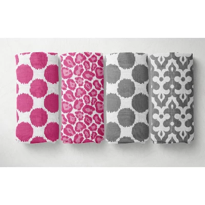 Bacati - Ikat Dots Leopard Pink Grey Muslin Girls 10 Pc Crib Set With Wall Hangings & Mobile 5 Bacati - Ikat Dots Leopard Pink Grey Muslin Girls 10 Pc Crib Set With Wall Hangings & Mobile - Image 5