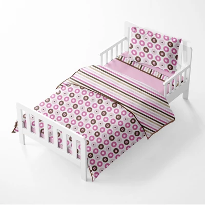 Bacati - Mod Dots Stripes Pink Fuschia Beige Chocolate 4 Pc Toddler Bedding Set 5 Bacati - Mod Dots Stripes Pink Fuschia Beige Chocolate 4 Pc Toddler Bedding Set - Image 5
