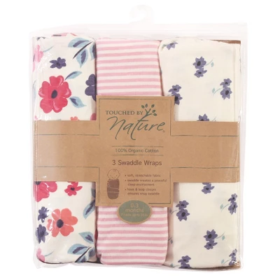 Touched By Nature Infant Girl Organic Cotton Swaddle Wraps, Garden Floral, 0-3 Months 1 Touched By Nature Infant Girl Organic Cotton Swaddle Wraps, Garden Floral, 0-3 Months