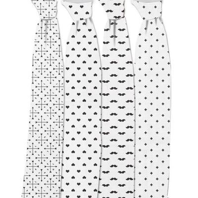 Bacati - LOVE Muslin Swaddling Blankets Set Of 4, Black/White 2 Bacati - LOVE Muslin Swaddling Blankets Set Of 4, Black/White - Image 2