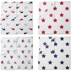 Bacati - Little Sailor Blue/Navy/Red Boys Muslin Swaddling Blankets Set Of 4