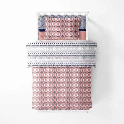 Bacati - Olivia Coral Navy 3 Pc Toddler Bedding Sheet Set 5 Bacati - Olivia Coral Navy 3 Pc Toddler Bedding Sheet Set - Image 5