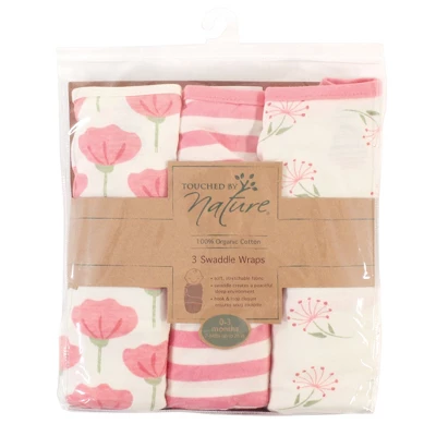 Touched By Nature Baby Girl Organic Cotton Swaddle Wraps, Tulip, 0-3 Months 1 Touched By Nature Baby Girl Organic Cotton Swaddle Wraps, Tulip, 0-3 Months